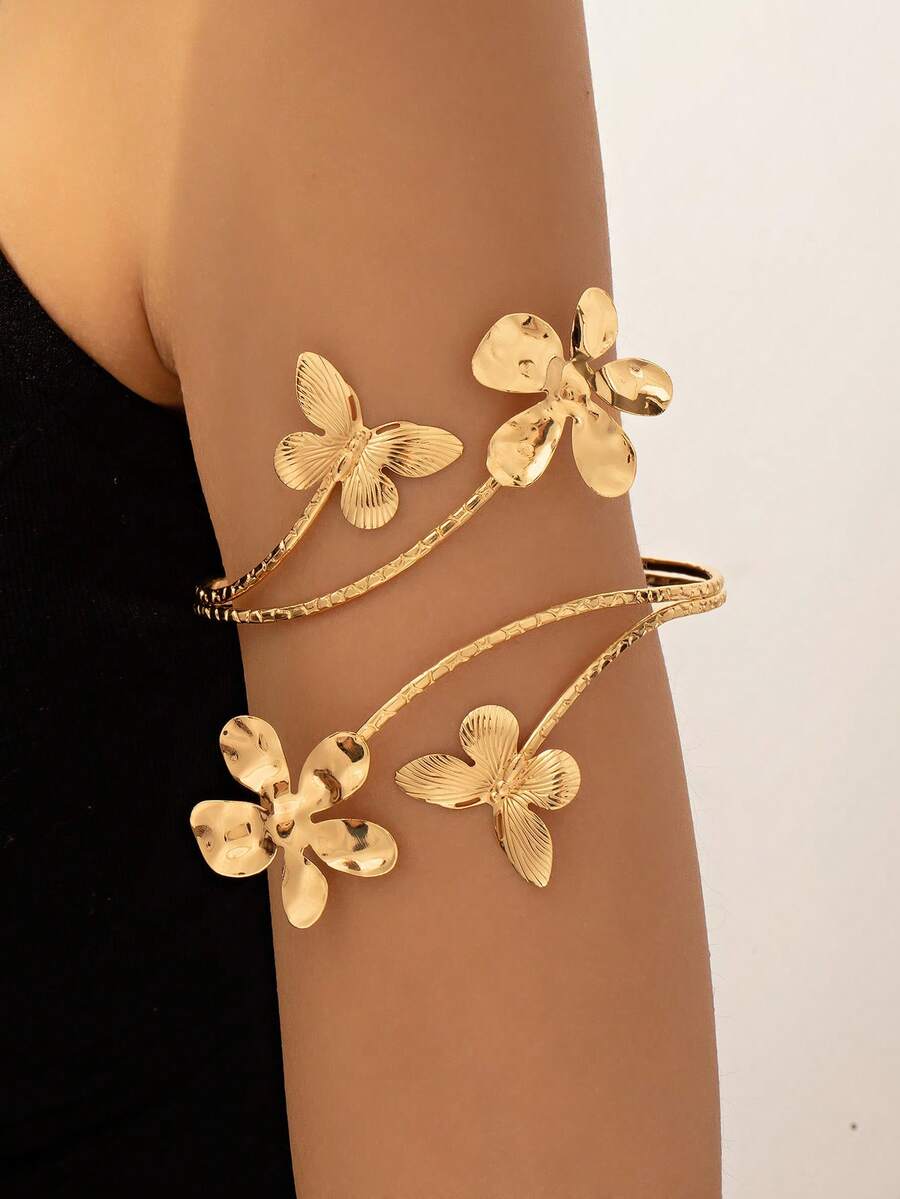 1pc Women Minimalist Geometric Line Open Bangle Bracelet, Gold Color, Suitable For Daily Wear,Summer,Jewellery,Festival,Classy - Style 34 - View 1