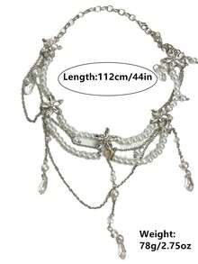 1 chiếc dây thắt lưng nhiều lớp đính đá hoa đính ngọc trai thanh lịch, thắt lưng thời trang gợi cảm độc đáo dành cho phụ nữ, quà tặng tiệc/ngày lễ - Nhiều màu - Xem 10