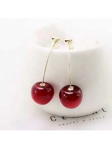 Bold Oversized Cherry Drop Earrings With Eye-Catching Large Glossy Red Cherries And Elegant Gold Tone Stems, Lightweight Design For Comfortable All-Day Wear, Adds A Fun And Whimsical Touch To Any Outfit, Perfect For Summer Festivals, Parties, Casual Days, Costume Events, And Unique Style Expression, Secure Stud Backs For Safety, Makes A Wonderful Gift For Teen Girls And Women Who Love Statement Jewelry And Playful Accessories. - 彩色 - 查看 10