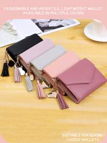 Portefeuille décoratif à pompon mignon, portefeuille multifonction  pour femmes. Petit portefeuille, porte-monnaie, porte-cartes, sac enveloppe pour femmes