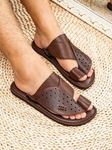 男士平底舒适阿拉伯风格拖鞋，中东男士凉鞋，黑色拖鞋 - 咖啡棕 - 查看 2