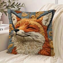 1 funda de cojín con diseño bordado vintage de zorro, estampado plano 2D con efecto de bordado, de 18x18 pulgadas, de poliéster suave, para decoración de sala de estar, sofá y dormitorio. Cojín no incluido. - Multicolor - Ver 1