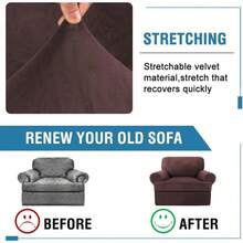 Sofa Cover 3 Piece T Cushion Loveseat Slipcovers Thick Velvet Couch Cover Stretch T Cushion Sofa Covers For 2 Cushion Couch With 2 Individual T Cushion Covers Washable, Stone Blue - 棕色 - 查看 6