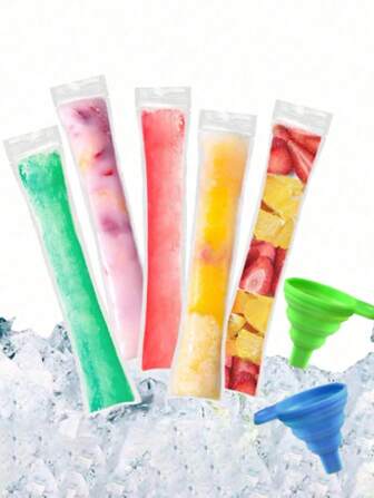 50 stuks lange ijszakken voor groente/sap, puree, ijs, fruitijs, bewaarzakken die bij lage temperaturen kunnen worden afgesloten, zelfgemaakte ijszakken en voedselverpakkingszakken, cadeauzakken voor feestjes, keuken, wegwerplolly-ijszakken, gemalen ijszakken, zelfklevende transparante lolly-ijszakken