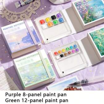 1Pc Portable Mini Watercolor Sketchbook With Paint Tray - 50 Sheets, Medium Thick Paper, Ideal For On-The-Go Artists (Paint Not Included),Mother's Day,Mom's Gift