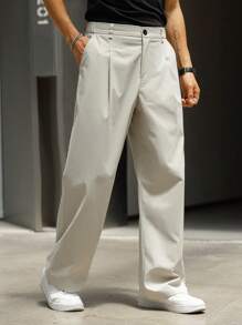 1 pieza Pantalones de estilo casual minimalista y de vanguardia, de corte holgado con pliegue simple y cintura semielástica, aptos para ocasiones como Día de Acción de Gracias, Día de San Valentín, Navidad, Día del Maestro, Carnaval, Pascua, Ramadán, Año Nuevo, Día de la Independencia, Día del Trabajo, Eid al-Fitr, Día de San Patricio, Año Nuevo Chino, Día del Padre