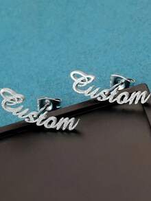 Elegant Custom Butterfly & Name Stud Earrings - Matte Finish, Stainless Steel, Suitable As Birthday, Wedding, Christmas And Halloween Gifts - Multicolor - View 3