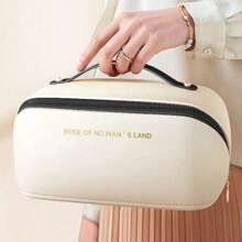Large Capacity Travel Makeup Bag, Made Of PU, Stylish & Appearance, Portable Handheld Storage, Multifunctional Toilet Pouch