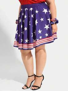 Women's 4th Of July Skirt Plus Size Stylish Red White And Blue High Waist A Line Patriotic Skirt For Summer - Purple - View 4