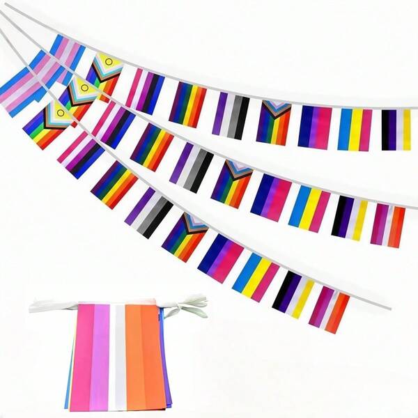 1set/30pcs LGBTQ Rainbow Pride String Flags, 10 Styles Mixed Pennant Banners, Love Is Love Flags, Gay Bisexual Lesbian Pansexual Transgender Non Binary Asexual, For Party Garden Festival Clubs Parades Outdoor Room Decorations, 30 Flags 33 Feet