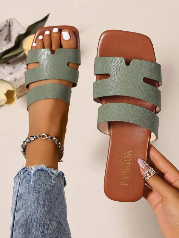 Women's Fashion Flat Sandals, Comfortable Slip-On Leather Plain Slippers, Summer Fashion Footwear, Easy To Match Casual Outfits, Durable Craftsmanship And Soft Material, Comfortable All Day