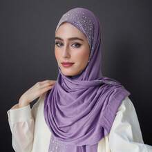 1pc Women's Popular Crystal Solid Color Knitted Headscarf Shawl, Soft Hijab Scarf, Casual Long Scarf - A - View 18
