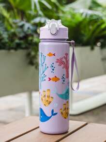 1pc, 750ml/23OZ Plastic Water Bottle With Straw & Rope, Portable, Multiple Designs, Suitable For Outdoor Sports, Cycling, Travel, Camping, Holiday Gifts, Etc.