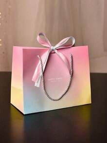 1 pièce/5 pièces/10 pièces Sacs cadeaux en papier de couleur dégradée avec nœud de ruban - Design élégant "Happy Time" convenant pour les cosmétiques, la Saint-Valentin, les mariages, les anniversaires et les occasions spéciales - Multicolore - Voir 16