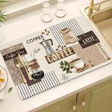 1 件咖啡/南瓜印花厨房橱柜碗碟干燥垫，防水超强吸水，隐藏污渍，碗碟架干燥垫，咖啡机垫，硅胶防滑橡胶底软垫 - 彩色 - 查看 3