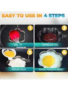 1个带手柄不锈钢鸡蛋模具，4种不同形状，蛋清分离器，煎饼模具，心形鸡蛋模具，创意鸡蛋圈，不粘煮蛋器，经久耐用，颜色和款式随机。 - 煎蛋模具 - 查看 6