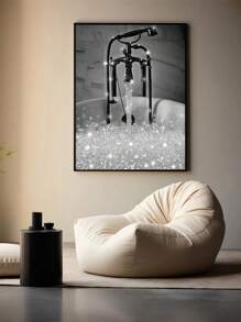 1 pièce Affiche murale mode, décoration murale de salle de bain, impression noir et blanc avec paillettes roses, tableau canevas, photos, œuvre murale de salle de bain moderne, humoristique pour femmes, sans cadre