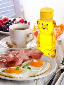 1/2/4 pièces bouteille en plastique ours miel vide, bouteille de pressage de miel, tasse en forme d'ours miel en vrac avec couvercle rabattable jaune. Contenants de bocal à miel pour stocker et distribuer le miel et les jus