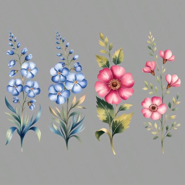 1pc/2pcs/3pcs Watercolor Flower Floral Bouquet Patches Pattern Iron On Transfer Stickers For T-Shirts Sweatshirts Jeans Bag Clothing Accessories Masks Jeans And Backpacks Hats Pillows - Washable And Long-Lasting