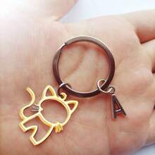 1pc 26 English Letters Metal Cartoon Cat Keychain, Creative Letter Keyring Accessory, Gift For Bag, Car, Couple, Unisex Car Accessories Bag Charm Backpack For School