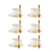 1 Set, 6 Cups And 6 Saucers, Turkish Coffee Cups And Water Glasses, English Afternoon Tea Set, With Handles, Heat-Resistant, Golden Luxury, Suitable For Restaurants, Homes And Offices, A Great Gift Choice For Family, Friends And Loved Ones