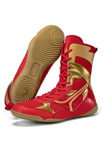 TACHUAN 1 Pair Men's High-Top Professional Boxing Shoes, Wrestling Training Boots, Muay Thai Kickboxing Shoes, Fitness Martial Arts Sneakers - Red - View 3