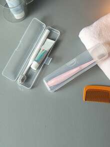 1 件时尚便携式电动牙刷盒，透明长方形翻盖支架，适合旅行，紧凑透气的设计 - 透明 - 查看 9
