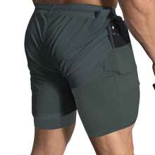 Kit 3 Dry Fit Thermal Training Shorts 2 In 1 With Cell Phone Pocket And Towel Holder Fitness Gym Shorts - 米色 - 查看 5
