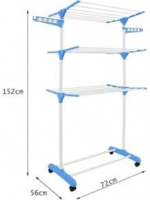 AKASENKO Tendedero Plegable de 3 Niveles,Tendedero de Ropa Plegable Vertical,Soportes Tendederos, Perchaóvil con alas Plegables y Ruedas,Tendedero Retráctil,Portátil. (Gris) - Azul - Ver 3