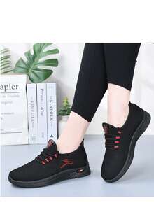 Spring/Summer New Middle-Aged & Elderly Athletic Comfortable Casual Shoes, Sports Mommy Shoes For Office - black red - View 3