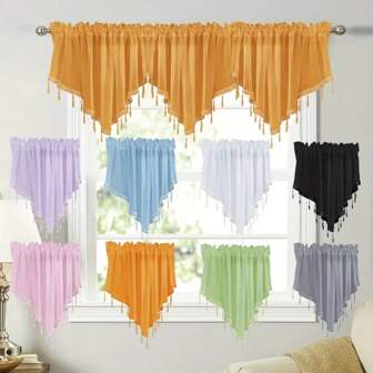 1pc Minimalist Solid Color Window Curtain/Valance, Triangle Design For Kitchen, Cafe, Rod Pocket Curtain, 130*60cm, Home Decor