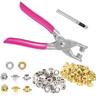 Grommet Eyelet Pliers Tool Kit Grommets Punch Pliers With 4.5mm(Inner Diameter) Metal Eyelets For Leather Belt Shoes Cloths Crafts