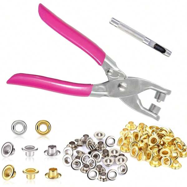 Kit de Alicate com Ilhós e Ilhós, Alicate de Punção com Ilhós de Metal de 4,5 mm (Diâmetro Interno) para Cintos de Couro, Sapatos, Roupas e Artesanato