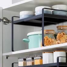 Etagère extensible à 1 niveau en métal pour armoire de cuisine, 36-60*21*18cm, Porte-Chaussures, capacité de charge 10kg - Noir - Voir 2