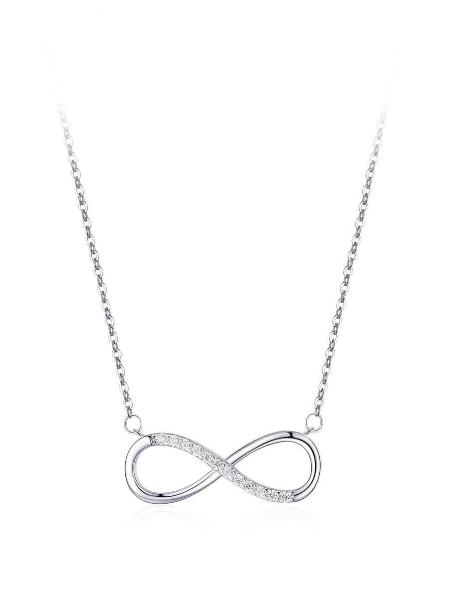 1件925纯银无限符号心形吊坠项链，女士款，镶嵌璀璨透明立方氧化锆，精致珠宝 - 銀色 - 查看 1