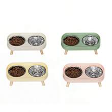 Elevated Stainless Steel Pet Bowl Set, With Stand And Double Bowls, Suitable For Small Dogs And Cats, With Splash Guard - Pet Feeder