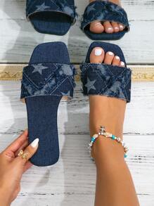 Sandalias planas minimalistas y elegantes para mujer, color negro, sandalias planas, sandalias slip-on con detalle de lazo, apropiadas para primavera y verano