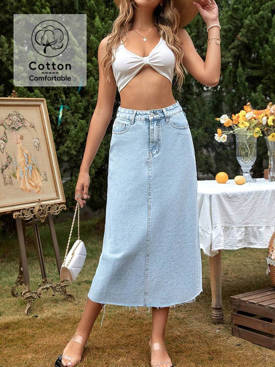 Mobula Sound Middle East Sexy Music Festival Versatile Casual Holiday Fashion Spring/Summer Cute Denim Casual Women Denim Skirt - Blue - View 1