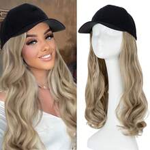 16inch/40cm Baseball Cap With Curly Hair Extensions Hat Wig Hairstyle For Women Adjustable Hat With Synthetic Wig Attached Long Wavy Hair Black Baseball Cap Hat Wig Easy Wear Blonde Brown Black Removable Hairpiece Halloween Christmas Party Daily Use - 彩色 - 查看 16
