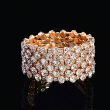 1 pieza de brazalete abierto de 5 capas con estilo europeo y americano de moda con diamantes de imitación blancos y brillantes, joyería digna de boda para mujeres adecuada para actuaciones en el escenario