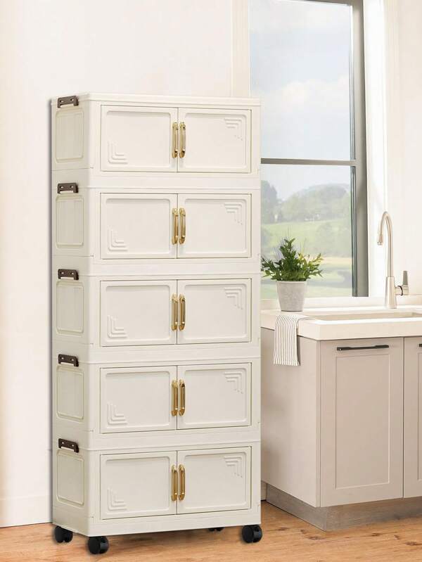 1 szt. 50 cm/19,69 cala szerokości składana szafka do przechowywania, organizer na ubrania, szafka na przybory kuchenne, półka kuchenna, składane pudełko z podwójnymi drzwiami, opcjonalnie 1-6 warstw, pogrubiona szafka z podwójnymi drzwiami i kółkami, bezpłatna instalacja organizera gospodarstwa domowego plastikowa składana szafka do przechowywania ubrań i zabawek