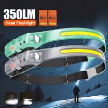 1pc 230°Wide Angle Sensor Headlamp | COB+XPE Dual Light Beads + 6 Lighting Modes | Elastic Silicone Headband For Comfortable Wear | Type-C Fast Charging + IP65 Waterproof | Outdoor Adventure, Night Running, Fishing, Camping Gear