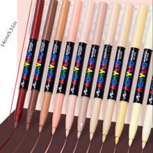 12-Farben-Set hautfarbener wasserlöslicher Soft-Tip Marker, deckend und stapelbar, Studentenwasserfarben-Stifte, kein Drücken nötig, Kunstmalerei, Handzeichnung, Graffiti-Stift, wasserdicht, Schulbeginn, Schulmaterial