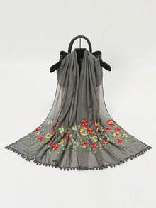 1pc Lightweight Knit Embroidered Summer Scarf - Multicolor - View 17