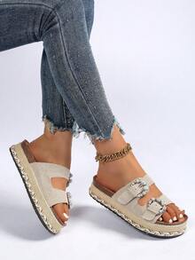 Dép đế xuồng Bohemian thường ngày cho nữ, mềm mại và thoải mái khi đi trong nhà và ngoài trời - Màu Khaki - Xem 2