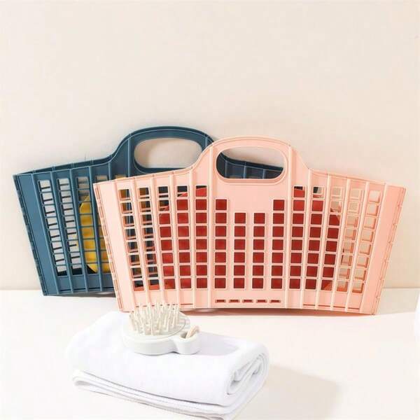 1pc Foldable Dirty Clothes Storage Basket - Modern Simple Large Capacity Laundry Basket, Home Bathroom Seam Storage Basket, Portable Folding Design Suitable For Dirty Clothes/Toys/Cosmetics Storage, White/Pink/Blue, Back To School