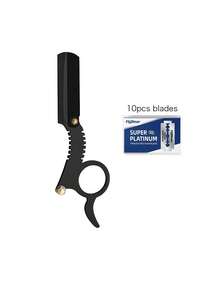 1pc Vintage Manual Thumb Razor, Customizable Laser Engraved Personalized, Includes 10 Blade Refills, Men Shaving Razor Christmas Beauty Accessories