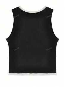 Contrast Color 2 In 1 Camisole Vest Women, Casual Versatile Sleeveless Knit Top For Summer