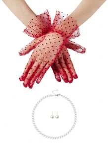 Conjunto de 3 piezas D EXCEED Elegante traje de fiesta de té estilo años 50 vintage para mujer con guantes de encaje y accesorios de perlas falsas | Atuendo para boda, fiesta de disfraces | Disfraz de Halloween, regalo para baile de graduación para mujeres
