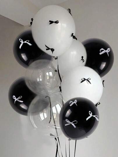 116pcs/58pcs/28pcs Black & White Bow Balloon Set, Includes Clear Bubble Balloons, Black & White Ribbons And Glue, Essential Decorative Props For Parties, Suitable For Birthday, Anniversary, Wedding, Bachelor Party, Back To School Party